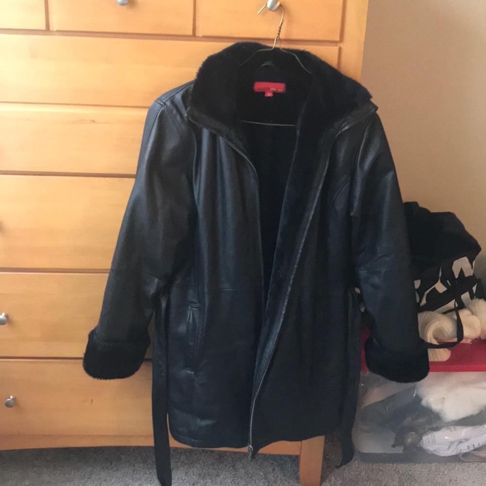 Genuine leather and faux fur jacket